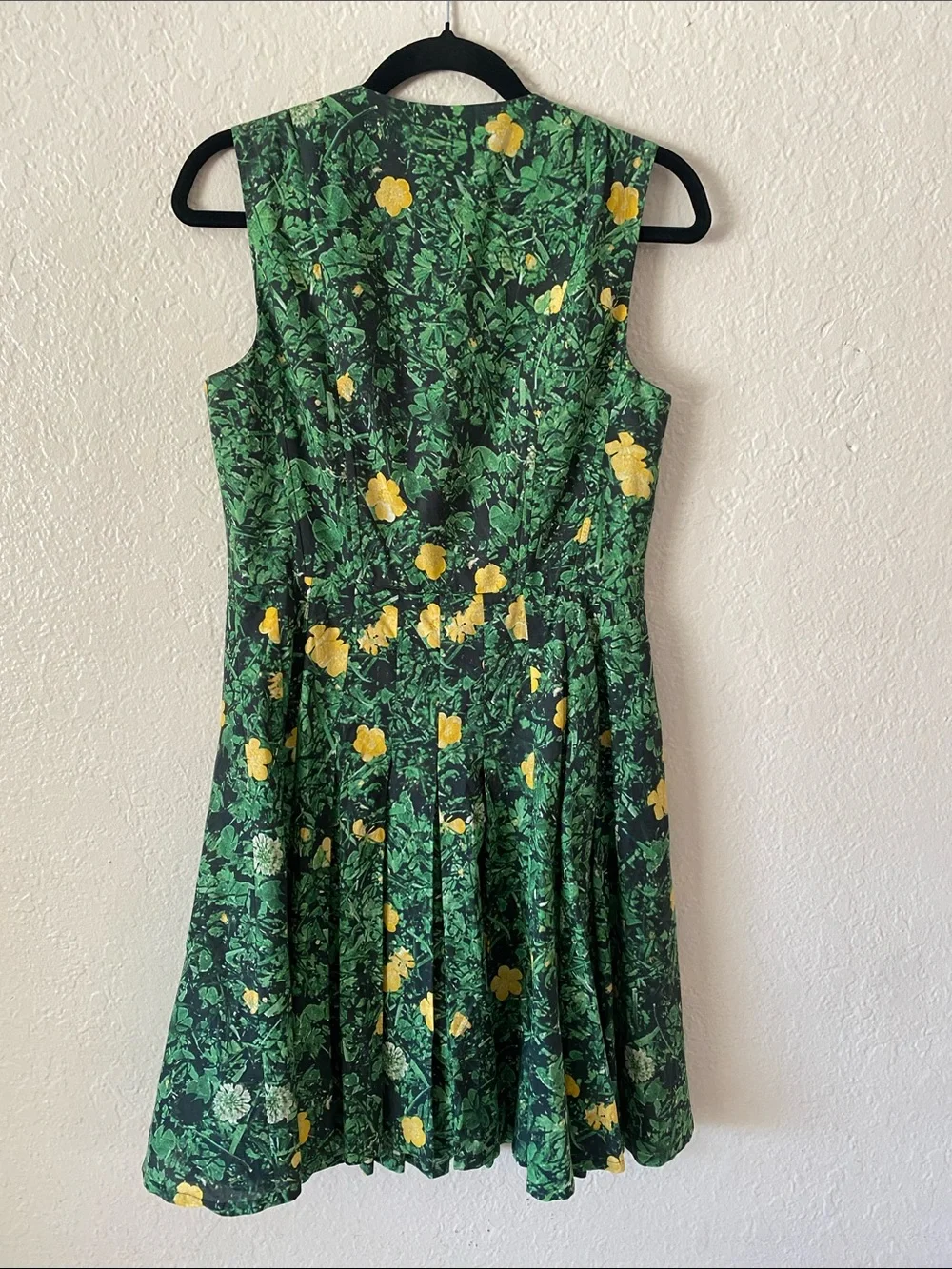 AKRIS Buttercup Floral Print A-line Dress Size 8 Green Yellow Cotton Voile Chic - Picture 10 of 11